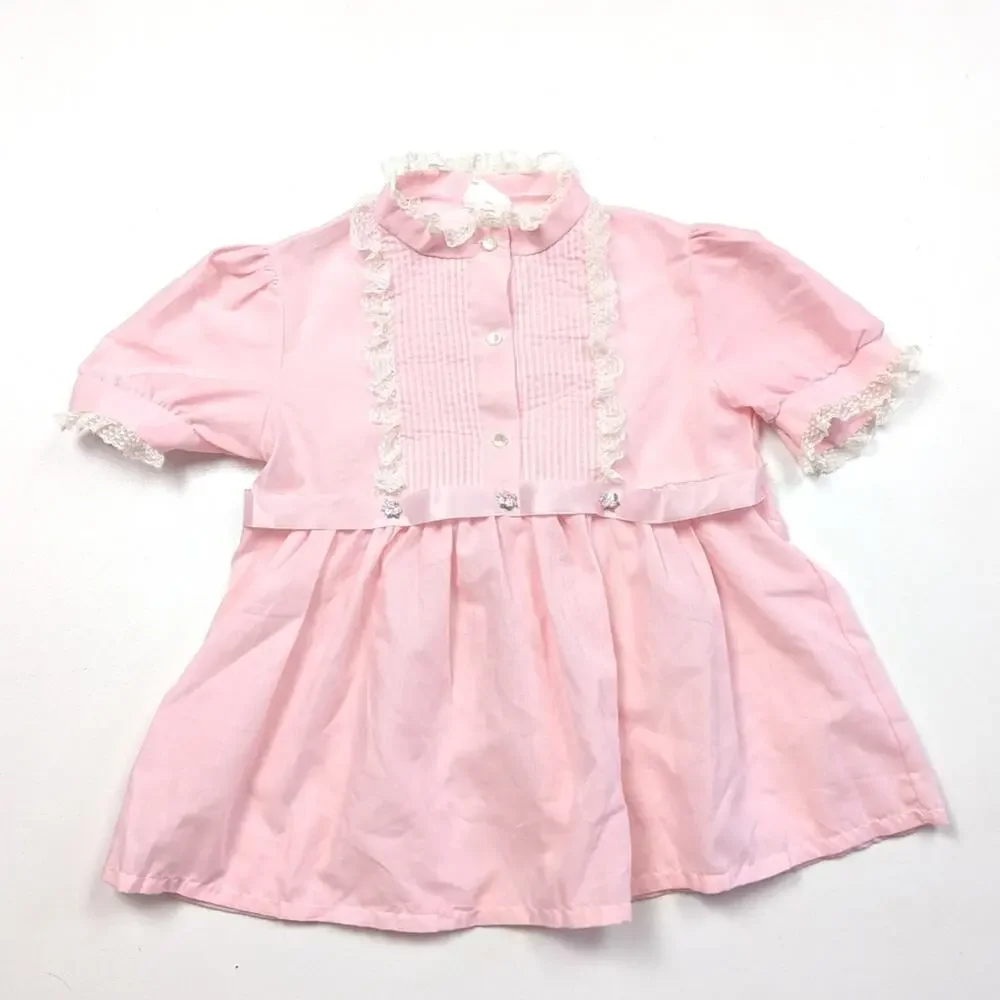 Vintage Blouse Girls Size 8-9 Pink Rosette Short Sleeve
